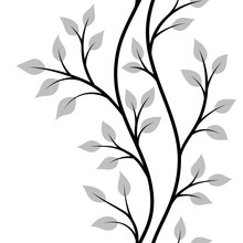 Vector Illustration, Seamless Pattern, Decorative Wavy Tree Branches With Grey Leaves