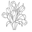 Tulips , flowers, ornamental black and white coloring pages.