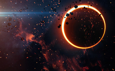 solar eclipse above a nebula. elements of this image furnished by nasa