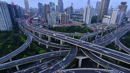 Wall Mural - Busy urban overpass, Shanghai central area