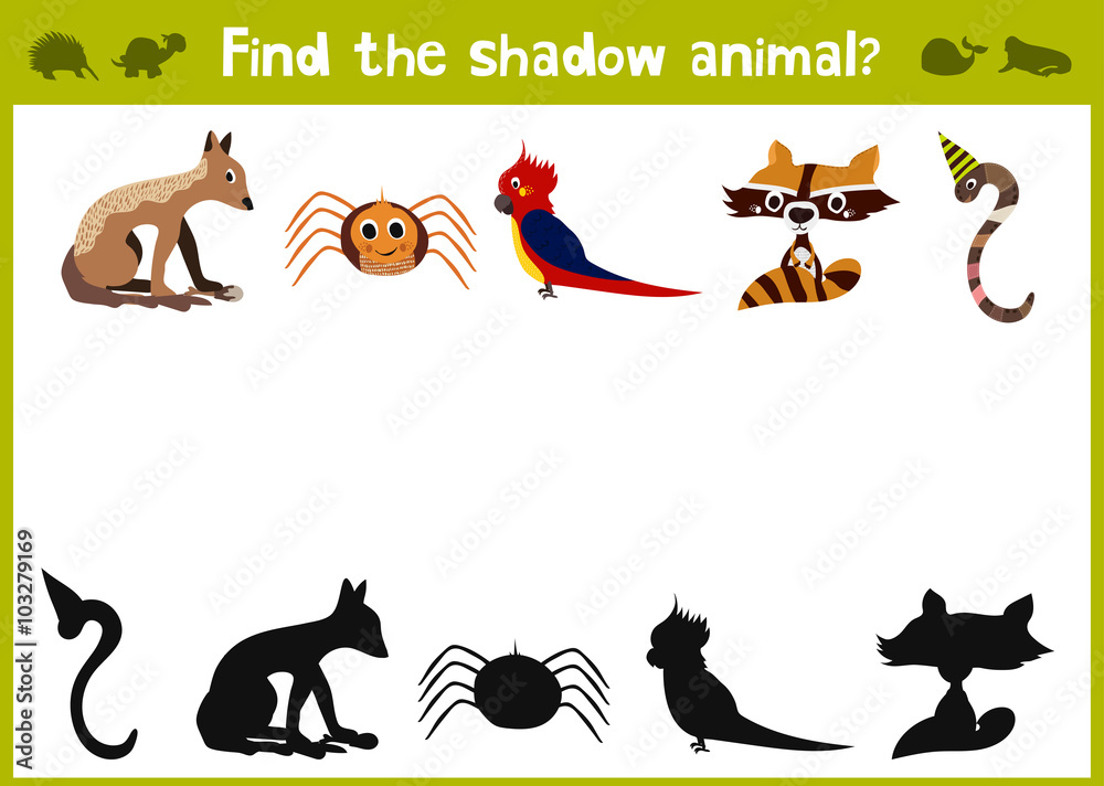 Cartoon Vector Illustration of Education Shadow Matching Game for ...