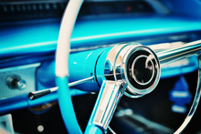 Classic Car With Close-up On Steering Wheel