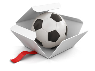 Poster - Open package with Soccer Ball. Image with clipping path