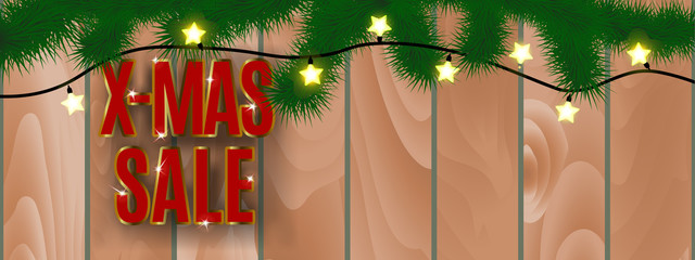 christmas sale banner with golden border red text with shadow, c