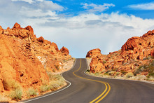 Winding Road In Valley Of The Fire National Park In USA