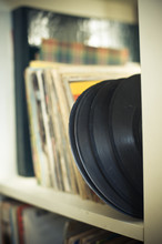 Vintage 45s Vinyl Row On House Shelf