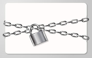 the gray metal chain and padlock, handcuffed card, vector illustration