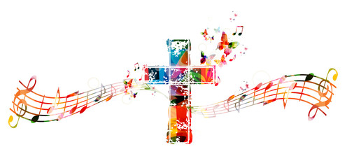 Wall Mural - Colorful cross with music notes