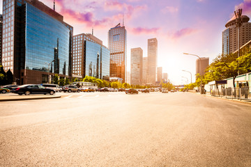 city road on sunset in Beijing.