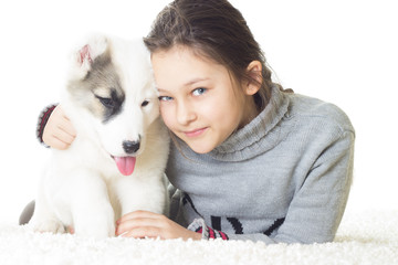 Poster - Pretty smiling girl and puppy