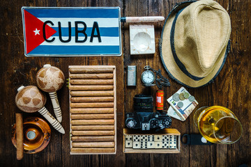 Wall Mural - Items related to travel to Cuba concept , from above.