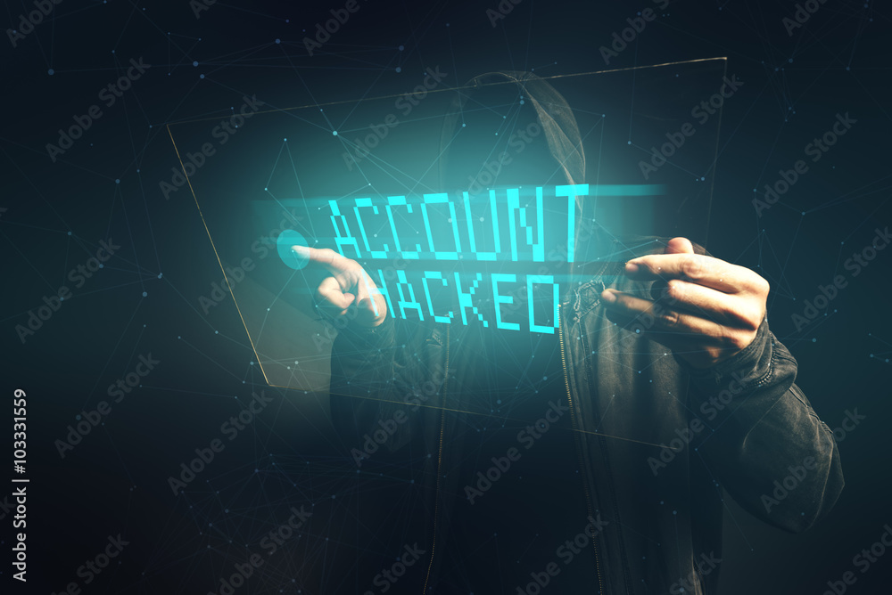E-bank account hacked, unrecognizable computer hacker stealing p Stock ...