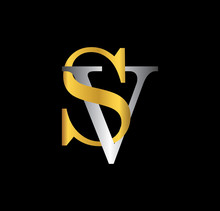 SV Initial Letter With Gold And Silver