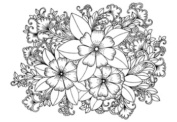 Wall Mural - Black and white floral doodle for adult coloring book