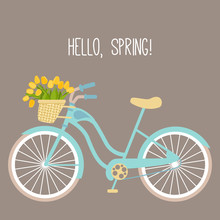 Vector Illustration With Bicycle And Tulips