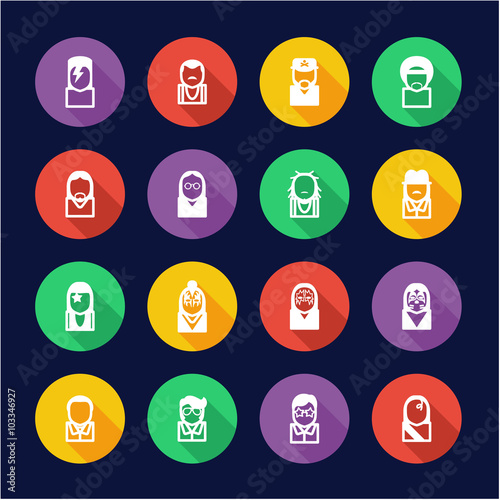 Avatar Icons Famous Musicians Set 1 Flat Design Circle Poster