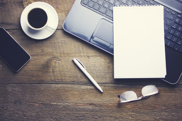 Canvas Print - glasses on computer, coffee and paper