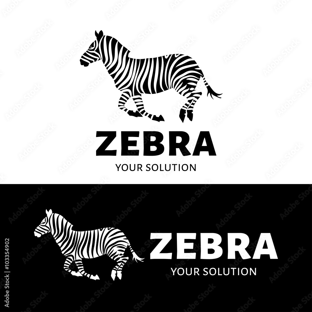 Vector logo Zebra. Brand logo in the form of a prancing Zebra. - obrazy, fototapety, plakaty 
