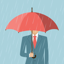 Businessman Holding An Umbrella. Man Standing In Rain.