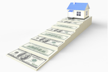Poster - Real estate concept with stairs made of money and house