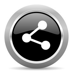 Poster - share black metallic chrome web circle glossy icon