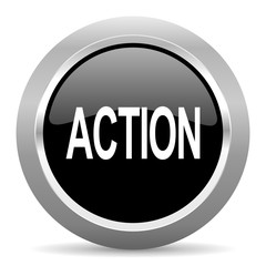 Aufkleber - action black metallic chrome web circle glossy icon