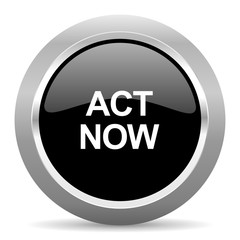 Aufkleber - act now black metallic chrome web circle glossy icon