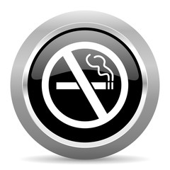 Poster - no smoking black metallic chrome web circle glossy icon