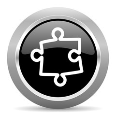 Poster - puzzle black metallic chrome web circle glossy icon