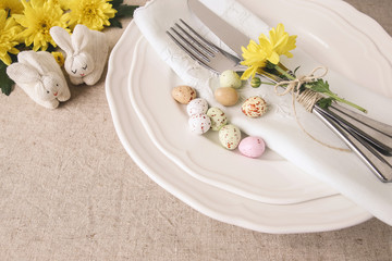 Wall Mural - Easter table setting for lunch dinner menu background