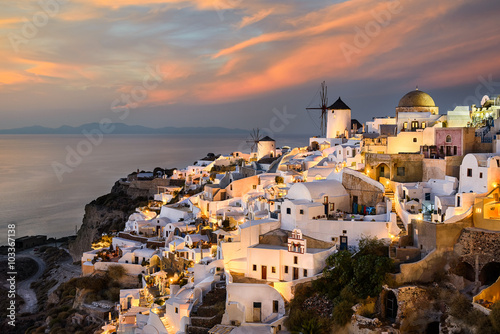 Naklejka - mata magnetyczna na lodówkę Sunset in Oia, Santorini, Greece