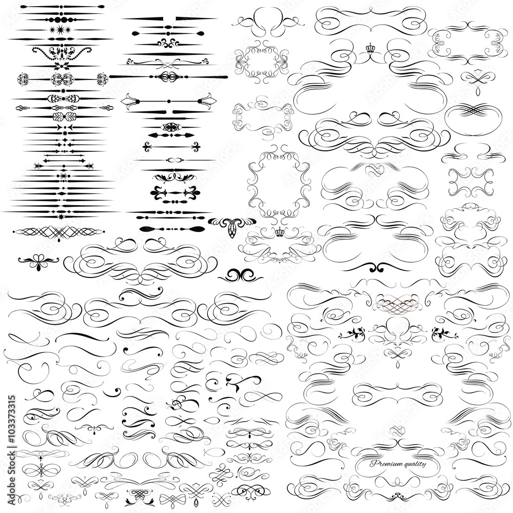 Set of vector calligraphic elements and page decorations - obrazy, fototapety, plakaty 