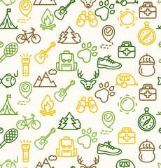Camping Tourism Hiking Background. Vector