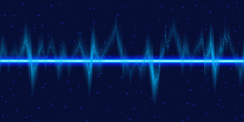 Sound waves oscillating glow, neon light.  Abstract technology background , vector illustration