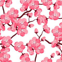 Wall Mural - Japanese sakura seamless pattern with stylized flowers. Background made without clipping mask. Easy to use for backdrop, textile, wrapping paper