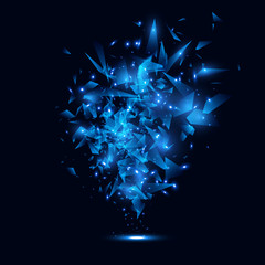 Wall Mural - blue techno style vector explosion. abstract polygonal explosion banner.