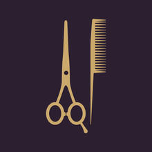 The Scissors And Comb Icon. Barbershop Symbol. Flat