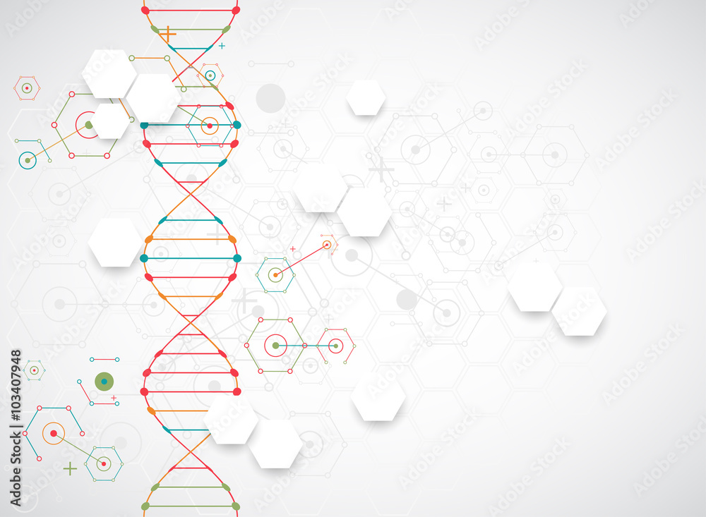 Science template, wallpaper or banner with a DNA molecules. - obrazy, fototapety, plakaty 