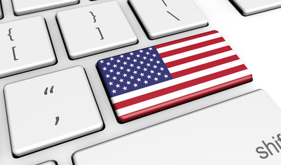 Wall Mural - USA Flag On Computer Key