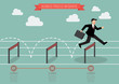 Businessman jumping over hurdle infographic