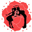 Lovers silhouette with rose and hearts vector, silhouette di innamorati con rosa e cuoricini vettoriale