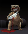 Evil Teddy bear killer stay in blood with knife