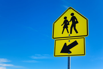 School Warning Sing with blue sky as background, Nevada, USA