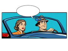 Couple Man And Woman In Convertible Car