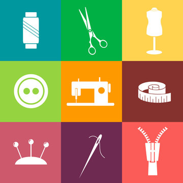 Set of sewing and needlework line icons