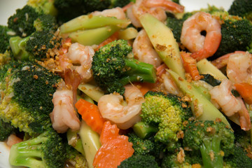 Wall Mural - Thai healthy food stir-fried broccoli with shrimp