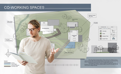 Poster - Co Working Space Architecture Plan Map Blueprint Design Concept