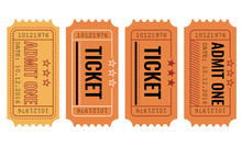 Vector Set. Vintage Paper Admit One And Ticket Samples Icon. 