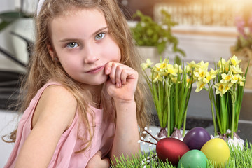 Easter time! Young girl with eastter decorations