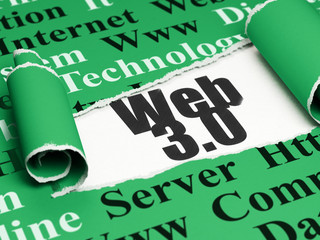 Web development concept: black text Web 3.0 under the piece of  torn paper